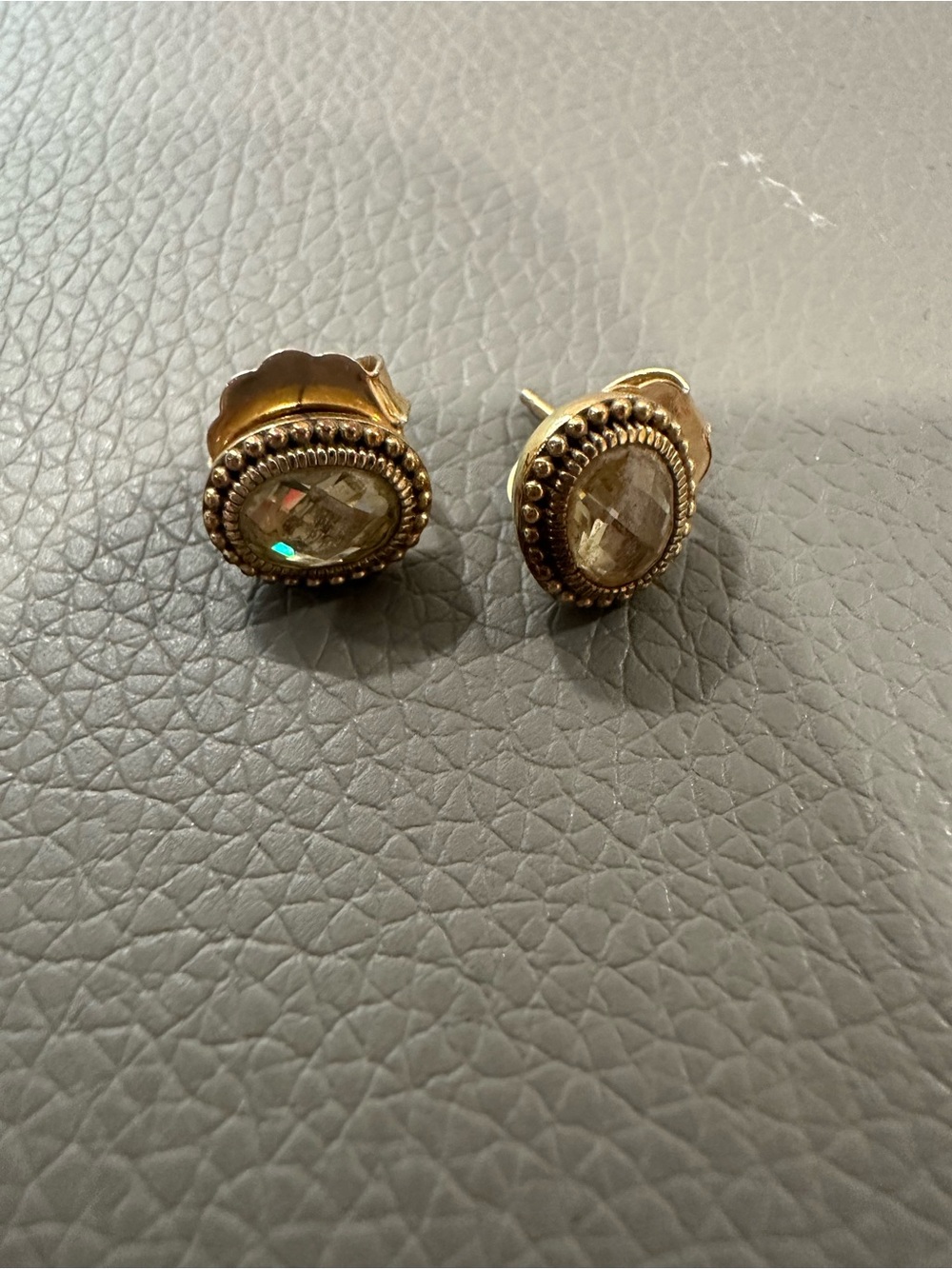 Judith Ripka Gold-Tone Stud Earrings with Champagne Stones-vintage looking - Picture 2 of 6